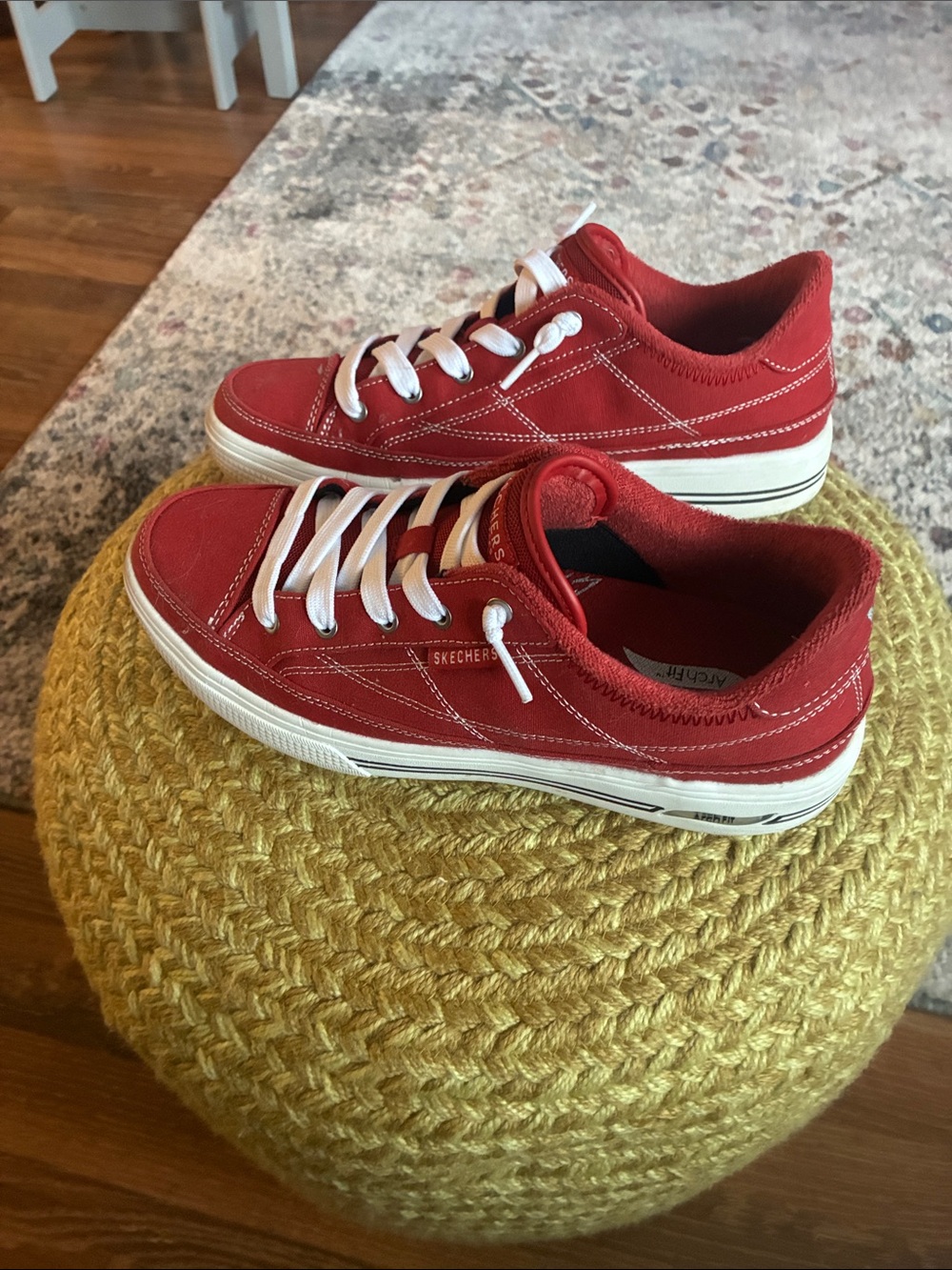 Skechers Womens, Air Cooled, Arch Fit, Red CanvasSneakers with White Laces - Picture 3 of 6